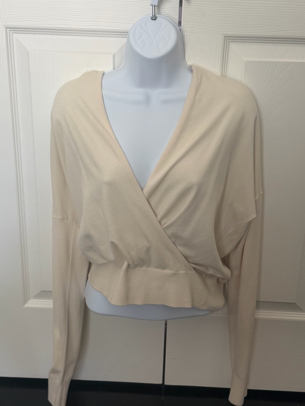 Babaton Cream Wrap-Front V-Neck Long Sleeve Top